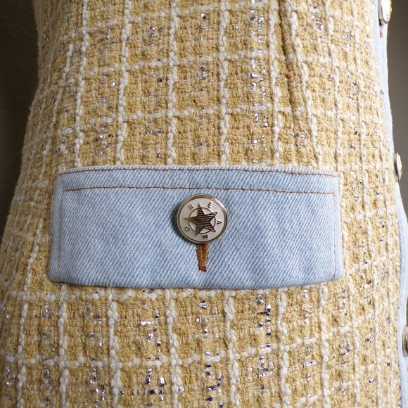 Sandro Paris Mella Tweed & Denim Button Down Mini Dress Size S #1297 - Picture 5 of 9